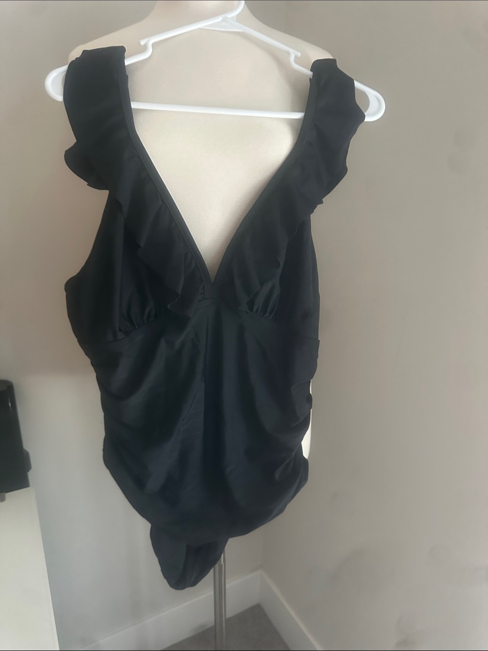 Black Ruffle V-Neck Women's Top